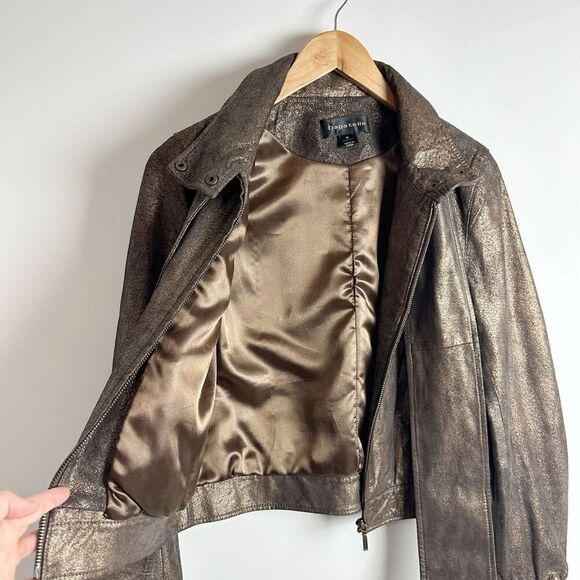 BAGATELLE Metallic Brown Leather Motorcycle Jacket Size Medium Scarf Tie Biker - Picture 7 of 16